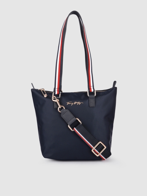 

Tommy Hilfiger Desert Sky Blue Solid Nylon Regular Structured Tote Bag, Navy blue