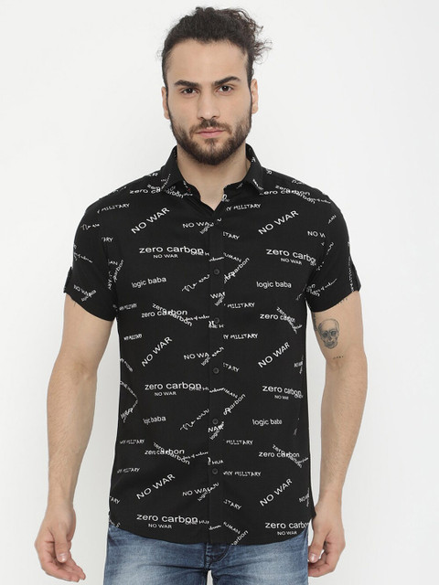 

V2 Value & Variety Men Black Regular Fit Typography Opaque Printed Casual Shirt