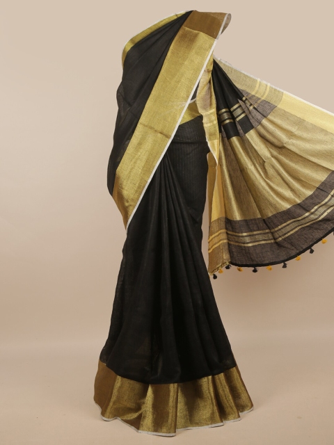 

Pothys Black & Gold-Toned Zari Linen Blend Saree