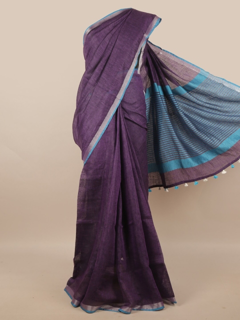 

Pothys Purple & Blue Linen Blend Banarasi Saree