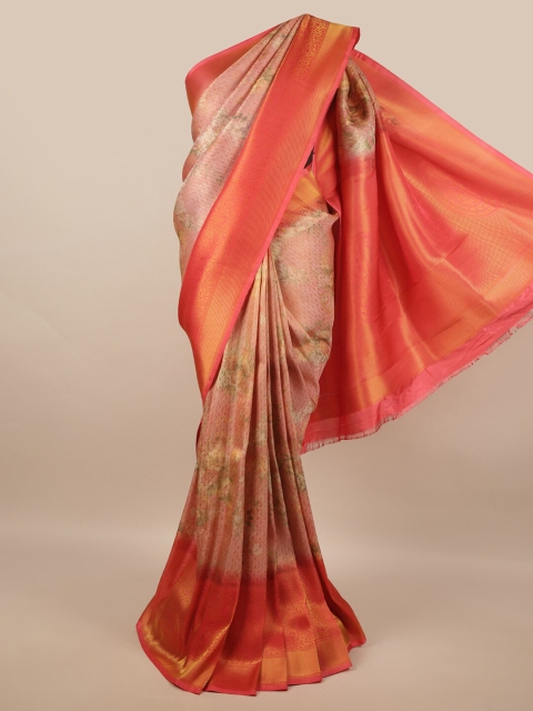 

Pothys Pink & Gold-Toned Woven Design Art Silk Banaras Saree