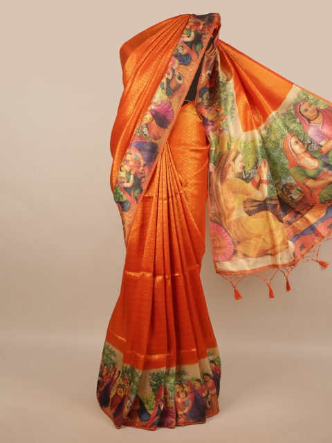 

Pothys Orange & Green Ethnic Motifs Zari Art Silk Saree