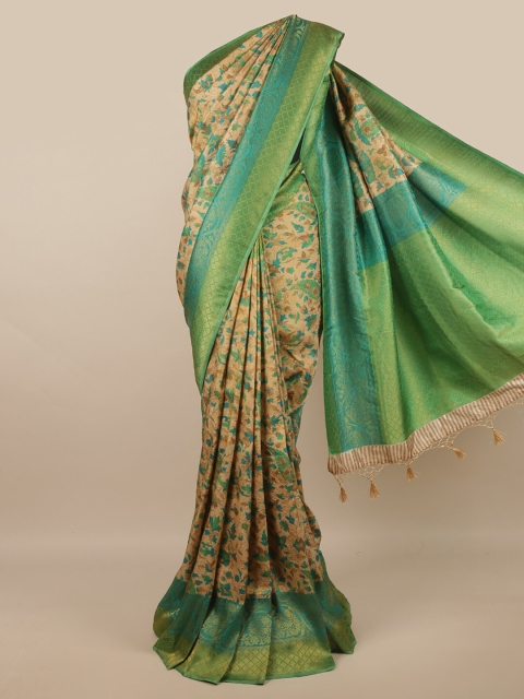 

Pothys Beige & Green Floral Zari Art Silk Banarasi Saree