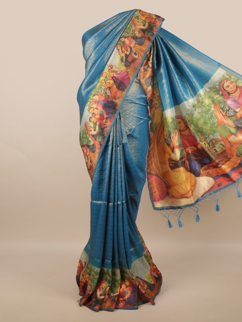 

Pothys Blue & Gold-Coloured Ethnic Motifs Zari Art Silk Banarasi Saree