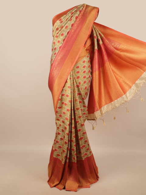 

Pothys Gold-Toned & Red Ethnic Motifs Art Silk Banarasi Saree