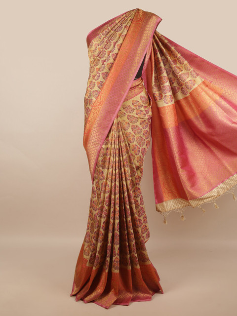 

Pothys Beige & Magenta Ethnic Motifs Zari Art Silk Saree