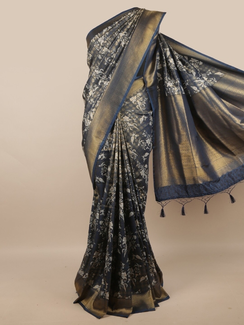 

Pothys Blue & White Floral Art Silk Banarasi Saree
