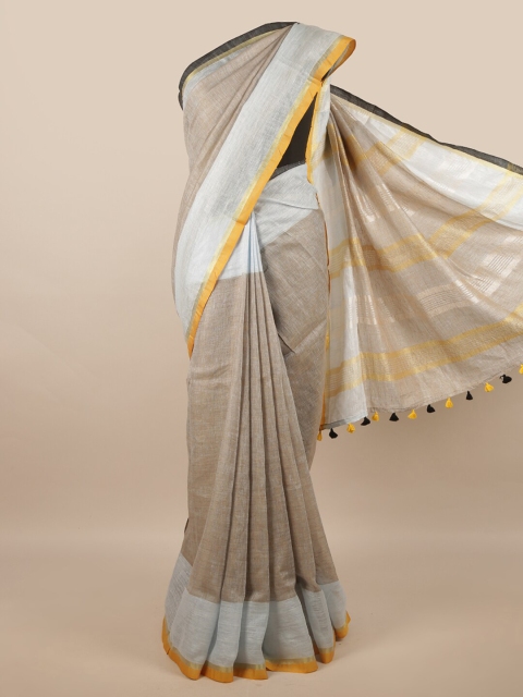 

Pothys Grey & Yellow Linen Blend Saree