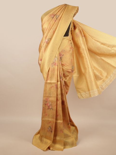 

Pothys Mustard & Gold-Toned Floral Art Silk Banarasi Saree