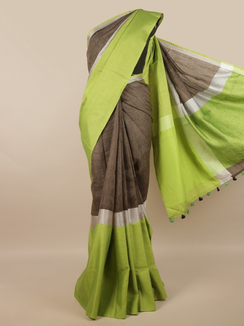 

Pothys Grey & Green Colourblocked Linen Blend Saree