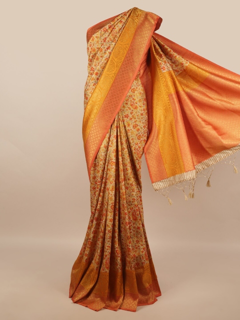 

Pothys Gold-Toned & Red Ethnic Motifs Art Silk Banarasi Saree