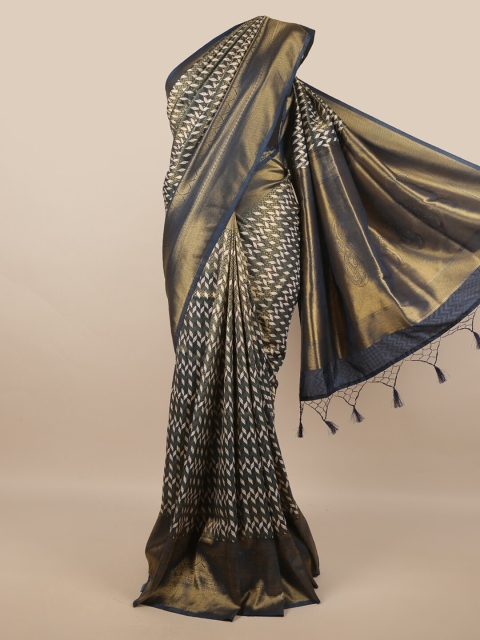 

Pothys Blue & White Woven Design Art Silk Banarasi Saree