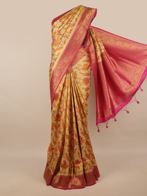 

Pothys Gold-Toned & Magenta Ethnic Motifs Zari Art Silk Saree