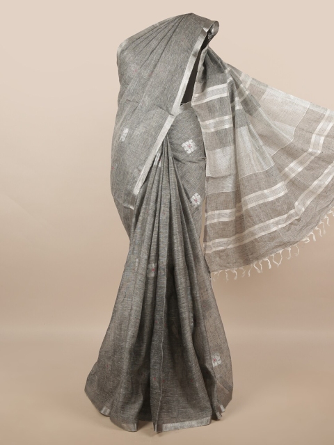 

Pothys Grey & Silver-Toned Woven Design Zari Linen Blend Saree
