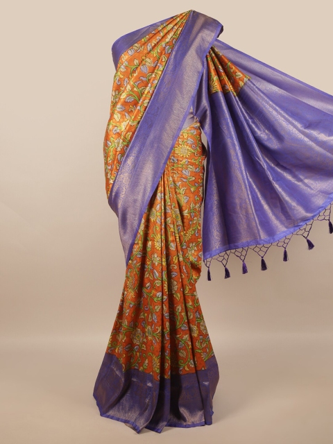 

Pothys Orange & Purple Floral Zari Art Silk Saree
