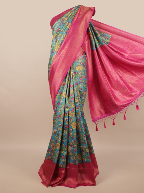 

Pothys Blue & Magenta Floral Printed Zari Art Silk Saree