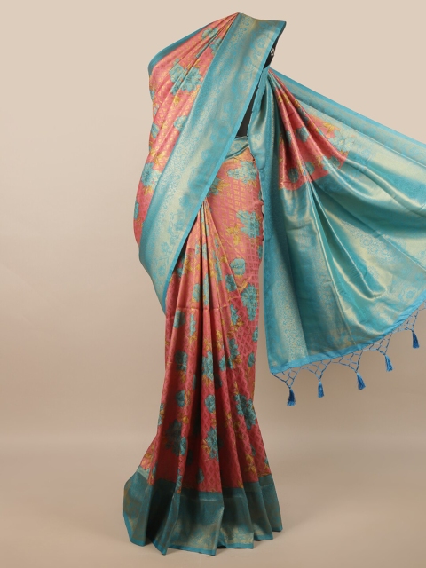 

Pothys Pink & Blue Floral Zari Art Silk Saree