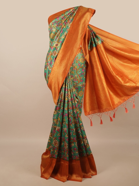 

Pothys Green & Orange Floral Zari Art Silk Saree