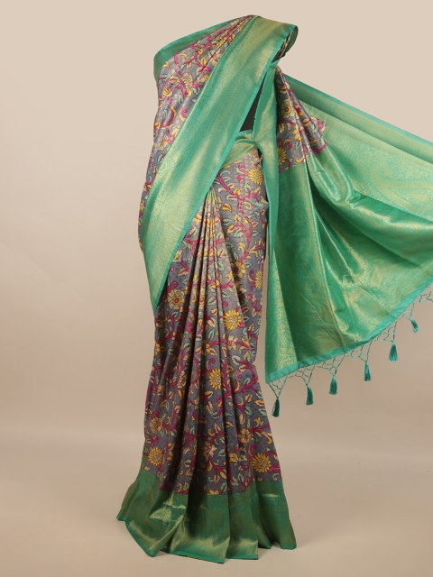 

Pothys Grey & Green Floral Art Silk Banarasi Saree