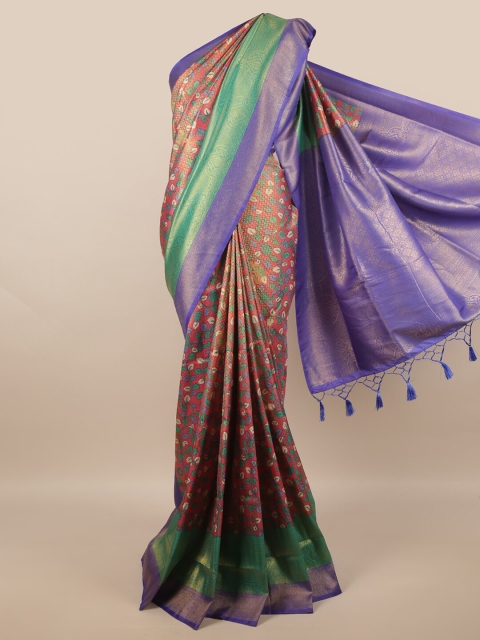 

Pothys Pink & Purple Floral Zari Art Silk Banarasi Saree