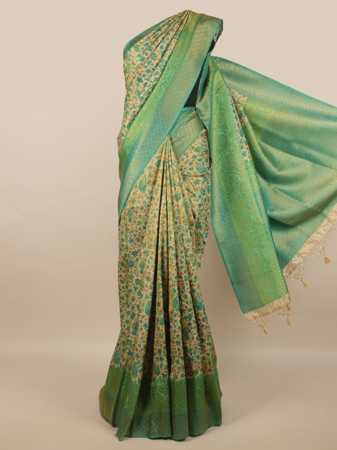

Pothys Green & Gold-Toned Floral Zari Art Silk Saree