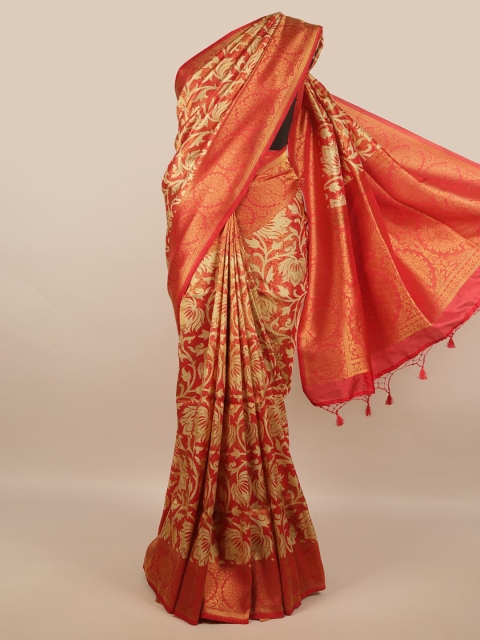 

Pothys Gold-Toned & Red Floral Zari Art Silk Saree