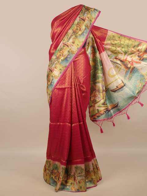 

Pothys Magenta & Gold-Toned Woven Design Zari Art Silk Banarasi Saree
