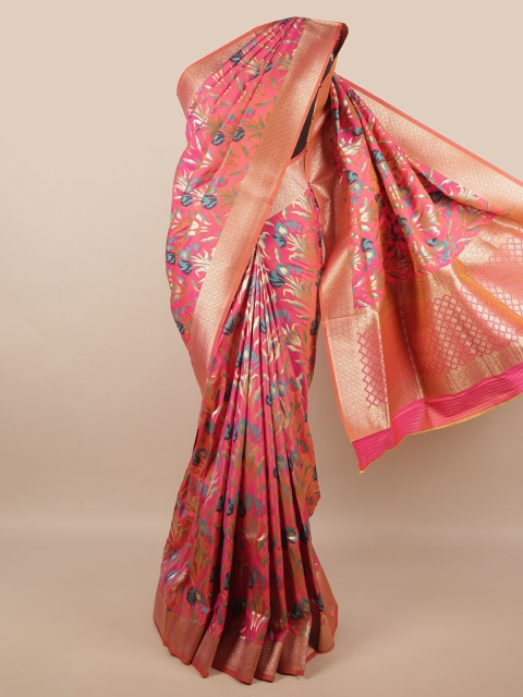 

Pothys Pink & Blue Floral Zari Art Silk Saree