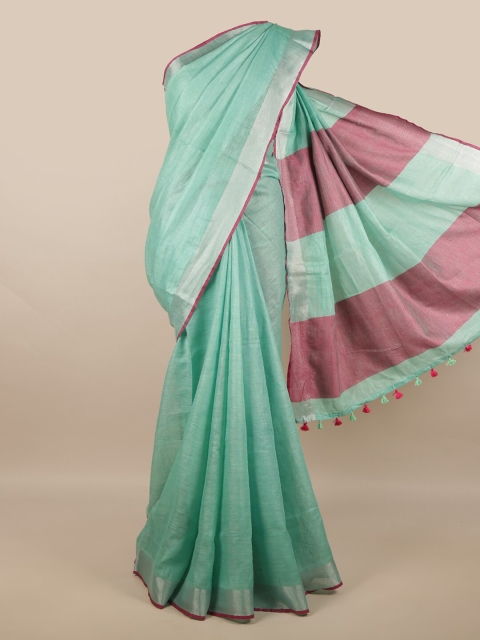 

Pothys Green & Pink Zari Linen Blend Saree
