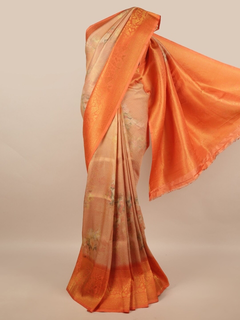

Pothys Orange & Peach-Coloured Floral Zari Art Silk Banarasi Saree