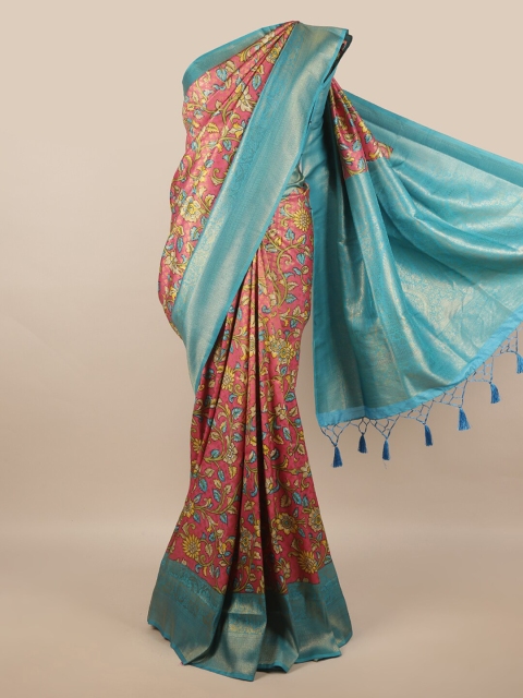 

Pothys Pink & Blue Woven Design Art Silk Banaras Saree