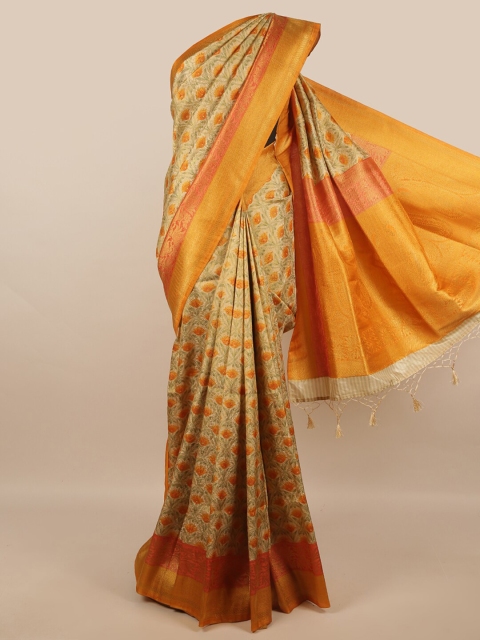 

Pothys Gold-Toned & Orange Woven Design Art Silk Banarasi Saree