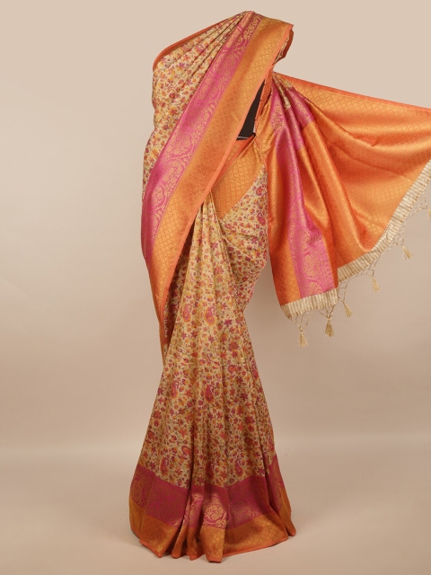 

Pothys Gold-Toned & Pink Woven Design Zari Art Silk Saree