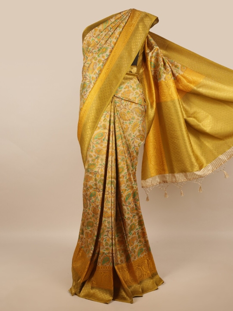 

Pothys Gold-Toned & Green Ethnic Motifs Zari Art Silk Saree