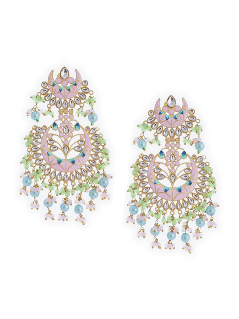 

Biba Pink Gold-Plated Crescent Shaped Embellished Enamel Chandbalis