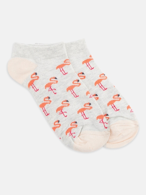 

Honey by Pantaloons Women Grey & Peach-Coloured Patterned Ankle-Length Socks