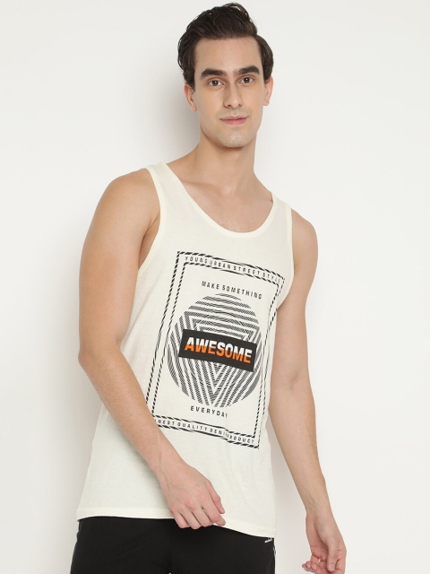 

V2 Value & Variety Men Off White Printed Cotton Basic Innerwear Vest