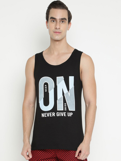 

V2 Value & Variety Men Black Printed Cotton Basic Innerwear Vest