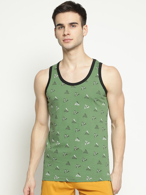 

V2 Value & Variety Men Green Printed Cotton Basic Innerwear Vest