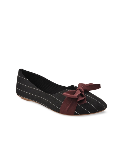 

Stelatoes Women Black Striped Ballerinas with Bows Flats