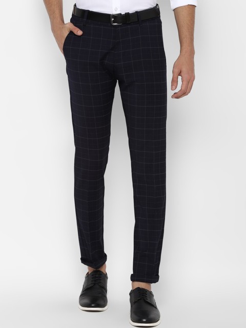 

Allen Solly Men Navy Blue Checked Slim Fit Trousers