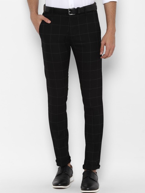 

Allen Solly Men Black Windowpane Checked Slim Fit Mid-Rise Plain Knitted Regular Trousers