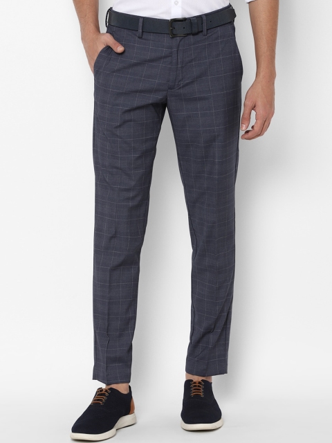 

Allen Solly Men Navy Blue Checked Slim Fit Trousers