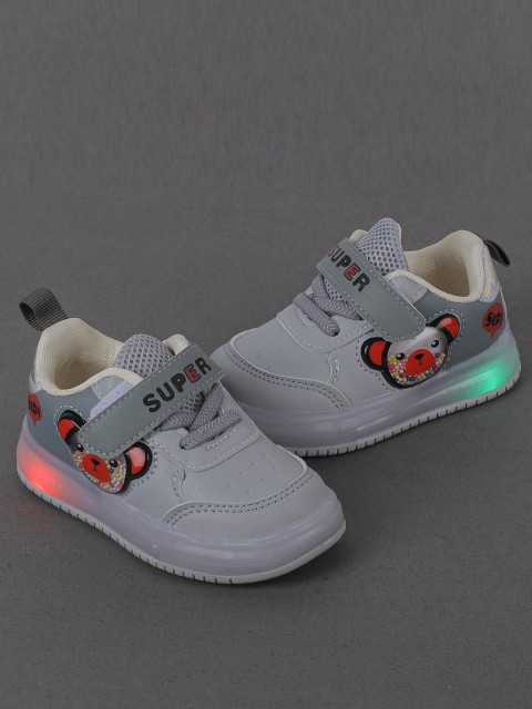 

FEETWELL SHOES Kids Grey Printed PU Sneakers with Light