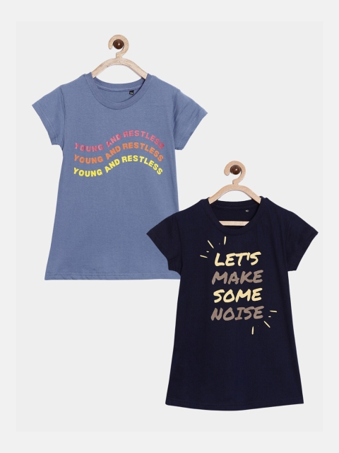 

SayItLoud Girls Blue Typography 2 Printed T-shirt