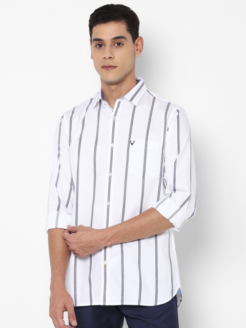 

Allen Solly Men White & Navy Blue Slim Fit Striped Cotton Casual Shirt