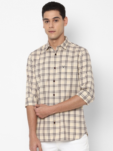 

Allen Solly Men Cream-Coloured Slim Fit Checked Casual Shirt