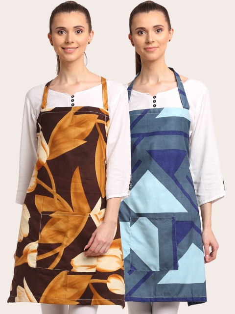 

TAG 7 Woman Pack of 2 Multicolour Printed Aprons with Pockets & 2 Napkins, Multi