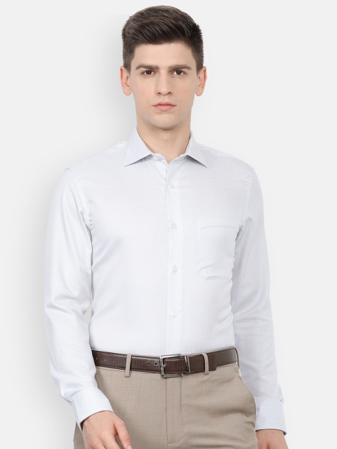 

Louis Philippe Permapress Men White Grid Tattersall Checks Striped Formal Shirt