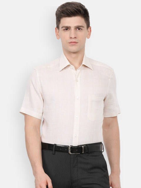 

Louis Philippe Men Beige Solid Linen Formal Shirt